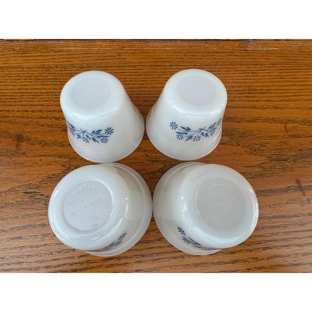 VTG Dynaware Milk Glass Blue Flower Custard Cups Set of 4 Ramekins Cornflower - Picture 5 of 12